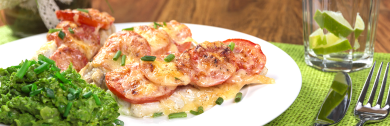 Recette de Morue grillée au bacon et purée de petit pois Recette de Morue grillée au bacon et purée de petit pois