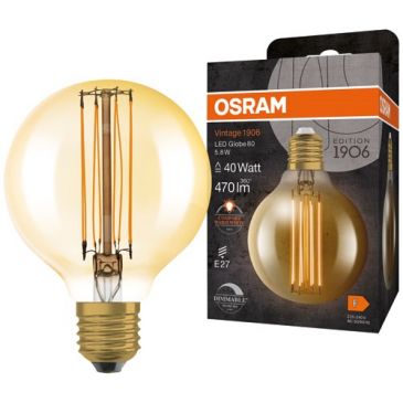 Ampoule globe 80mm clair fil d'or 5.8w e27 chaud