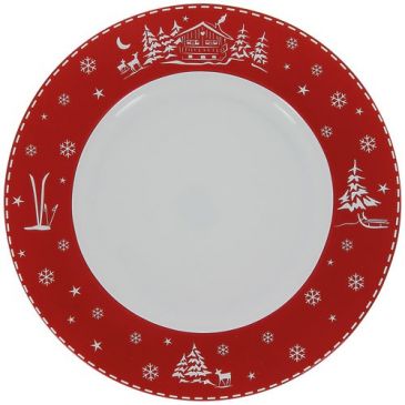 Assiette plate en Porcelaine - Chalet Rouge 27 cm