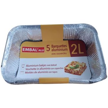 Barquette aluminium profonde - avec couvercle - 2 L - lot de 5