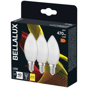 Bellalux led radiat.dépoli flamme e14 4.9w chaud 470lm bte 3