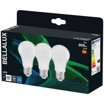 Bellalux led radiat.dépoli std e27 8.5w froid 806lm bte x3