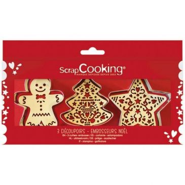 Coffret 3 découpoirs + embosseurs bois - Noël 