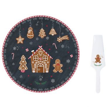 Coffret Plat à tarte 32 cm + pelle de service - Pain d'épices
