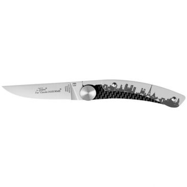 Couteau de poche Manche Carbone - Liner Cran Skyline Paris