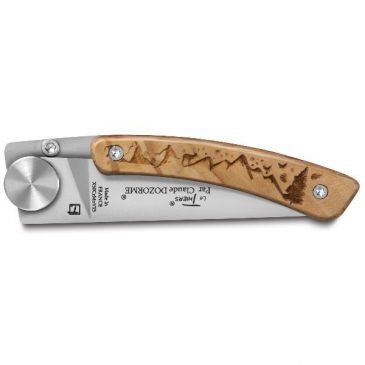 Couteau de poche Manche Chêne Gravure Alpes - Liner Lock Le Thiers