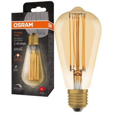 LED 1906 edison clair fil.dim or 5.8w e27 chaud