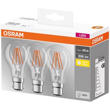 Led standard 7w b22 blanc chaud boîte de 3