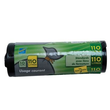 Lot de 10 sacs poubelle 110 L Noirs - Standard