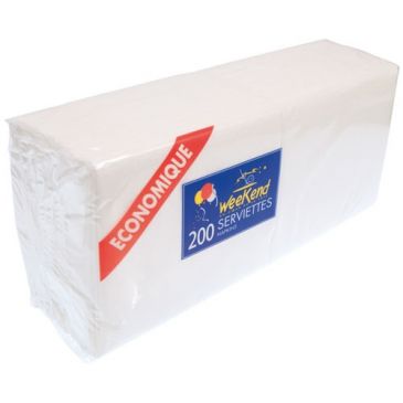 Lot de 200 Serviettes en papier Blanc 30 x 30 cm 1 pli