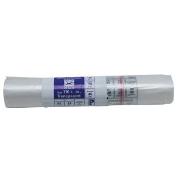 Sac poubelle transparent - 110 L - 30 microns - x25