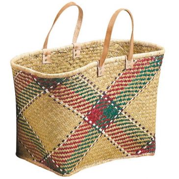 Panier en palmier avec anses en cuir 