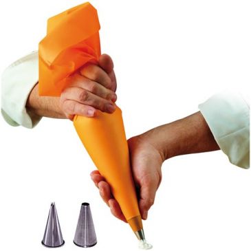 Poche pâtissière souple + 2 douilles inox