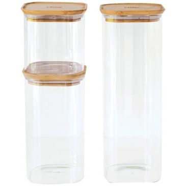 Set 3 Pots de conservations carrés 0,8 L + 1,4 L + 2,2 L - Bambou