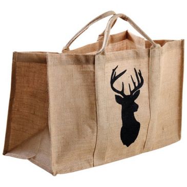 Sac à bûches jute naturel motif cerf