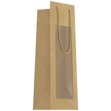 Sac cadeau - 1 bouteille - Kraft avec fenêtre - 11+11x39 cm - brun