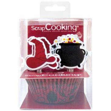 Sachet 24 caissettes + 24 cake toppers - Sorcier