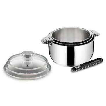 Série 3 casseroles 16/18/20 cm Inox - Salvapazio+ + 3 couvercles + poignée