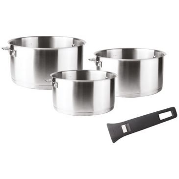 Set 3 casseroles inox 16 / 18 / 20 cm + poignée Noire - Combi