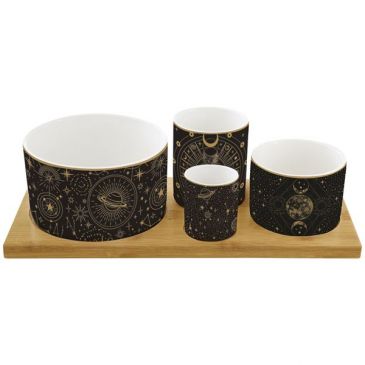 Set apéritif 4 coupelles + plateau bambou - Céleste