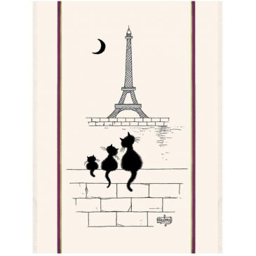 Torchon 60 x 80 cm Beige Chats Tour Eiffel - Dubout