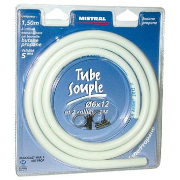 Tuyau gaz butane propane Ø 6 mm x 1.5 m avec 2 colliers